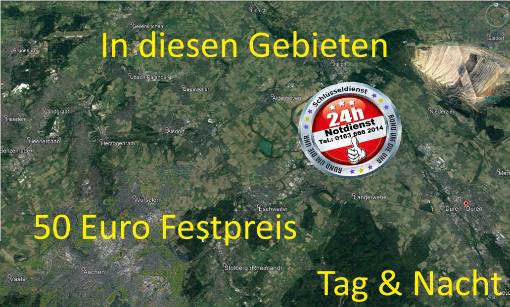 Schlüsseldienst Aachen Würselen Alsdorf Herzogenrath Geilenkirchen Eschweiler Stolberg Jülich Düren Baesweiler zum 50 Euro Festpreis
